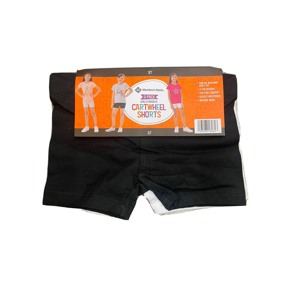 Member's Mark 3 Pack Cartwheel Shorts Black, White, Grey 3T